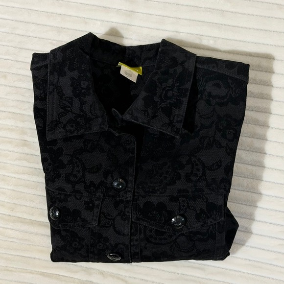 Acorn Jackets & Blazers - Acorn Womens Black Lace Imprinted Velvet Button Up Jacket Floral Small RN106256